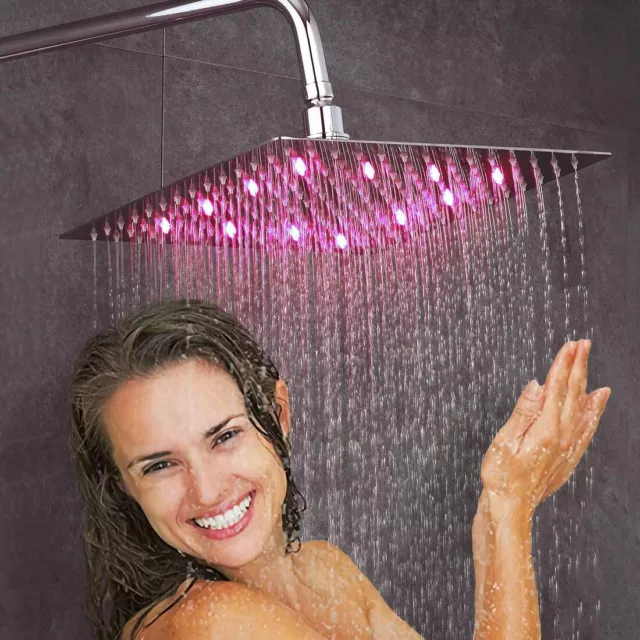 Soffione doccia bagno cascata quadrato 40 cm LED Ultra Sottile Effetto Pioggia