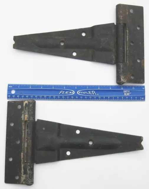 Pair Of Huge Barn Door Hinges Cast Iron 12" Distressed Vintage Very Old Retro