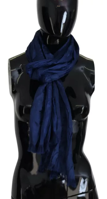 Costume National Bleu Soie Châle Foulard Franges Femmes Écharpe Authentique