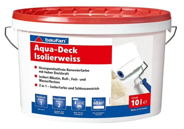 Baufan Aqua-Deck Isolierweiß 10L Aislado Nicotina Russ Grasa- & Manchas De