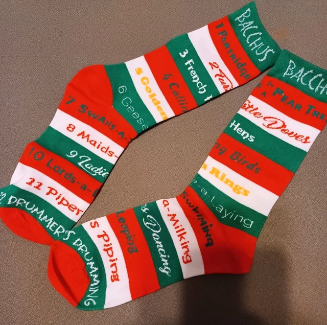 2024 MARDI GRAS KREWE OF BACCHUS socks 12 DAYS OF CHRISTMAS 8.00