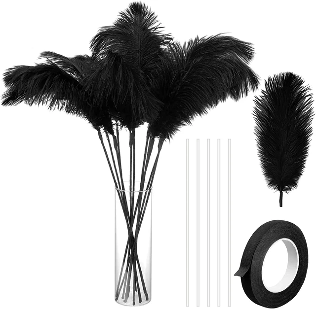 80 Pieces Ostrich Feathers Bulk Large Boho Feathers for Vase with 80 Pcs Iron Wi