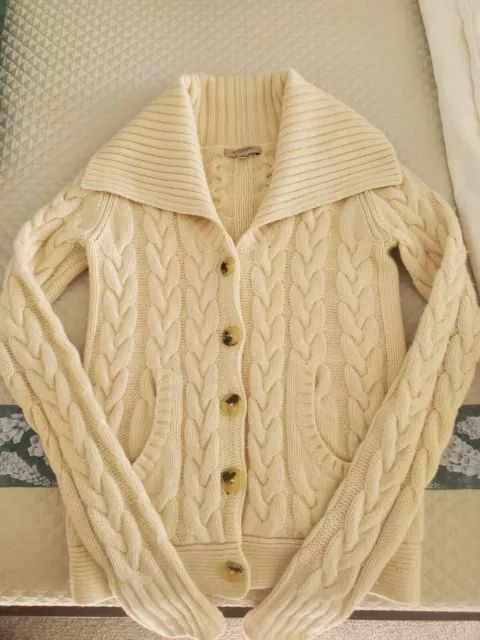 Burberry Cashmere Cream Cable Knit Button Up Sweater Size Small