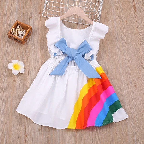 Abito vestito vestitino elegante felpa Bimba bambina arcobaleno bianco   B107