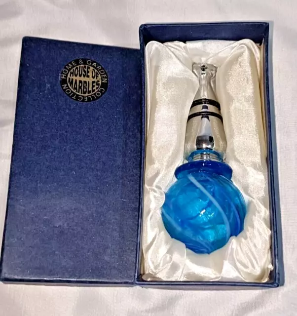 House of Marbles Hand Blown Glass Silver Wine Bottle Stopper in Presentation Box