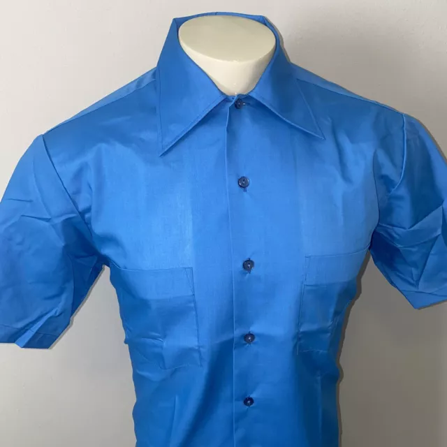 Vtg 50s 60s Towncraft Shirt Penneys Penn Press Midcentury Blue NOS Mens Medium
