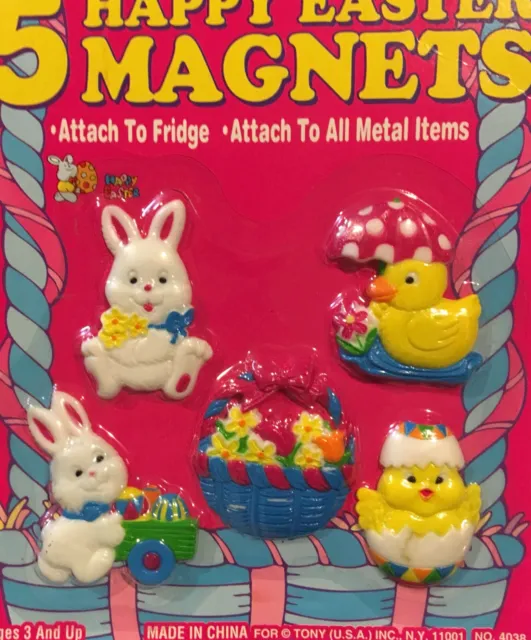 NIP 5 Retro Easter Magnets Chicks Bunny Cute Vintage Fridge Magnets Original