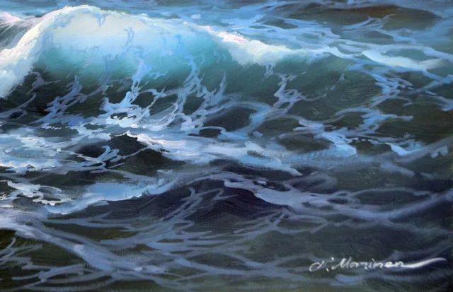 Extra large seascape "Ocean waves in a moonlit night" listed artist oil painting 3