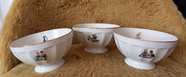3 Bols Vintage En Porcelaine De Limoges Sofafils Jeux D'enfants A La Ferme