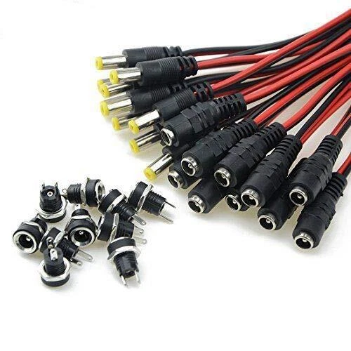 20pcs DC Power Pigtail Adapter Male & Female for CCTV DVR Camera ...