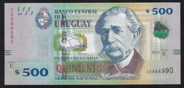 Uruguay  500  Pesos  2014   P-97     Gem Unc