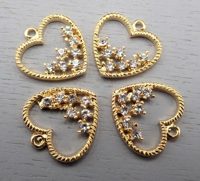 19x18mm Charm Anhänger Herz mit Strass vergoldet 1-20 Stück SB 1015