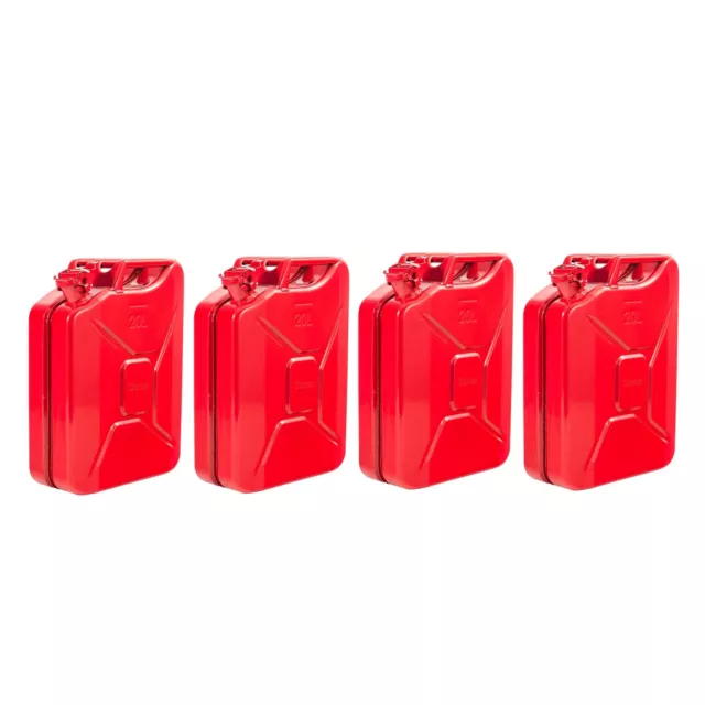 4 x 20 Litre Metal Fuel Jerry Can (Red) - Diesel / Petrol / Oil / Water / Gas