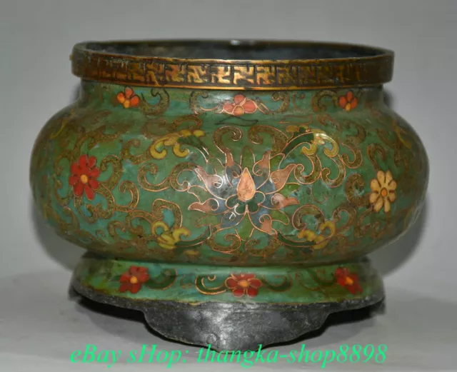 6"Marked Old China Pure Bronze Cloisonne Enamel Fengshui Incense Burner Censer