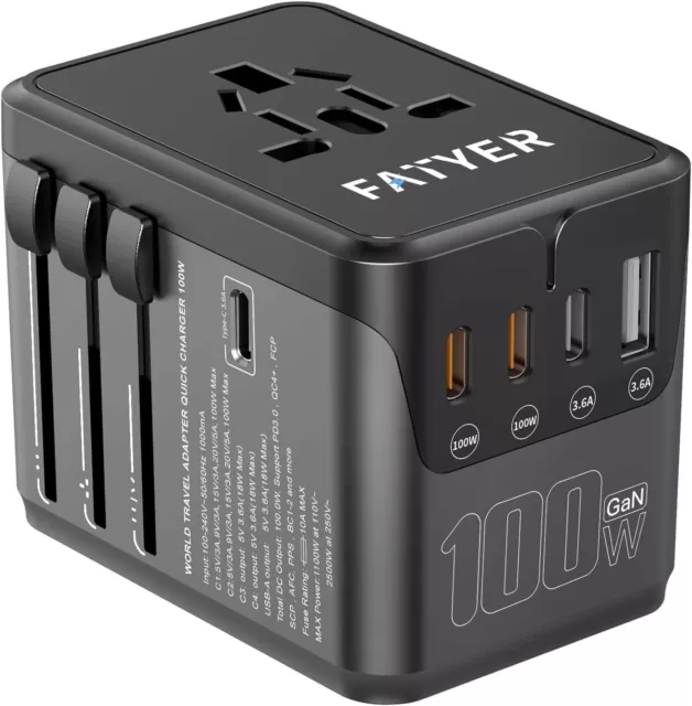 Universal Travel Adapter, VINTAR 75W GaN International Plug Adapter with 3 USB-C