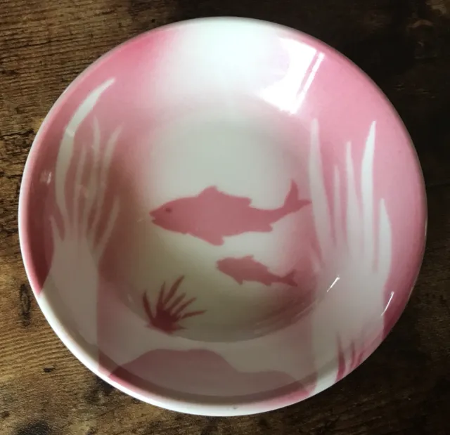 Vtg Syracuse China USA Restaurant Airbrushed Fish Pink White Fruit Sauce Bowl