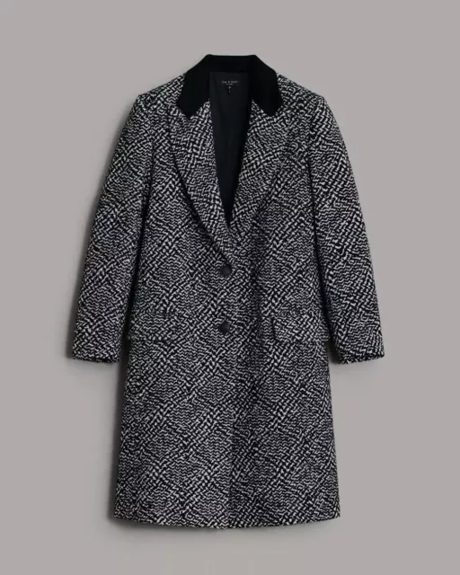 NEW Rag & Bone Wooster Wool Blend Coat in black/White  Size XS #C3841