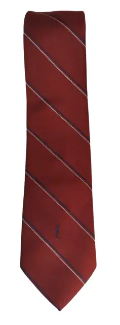YVES SAINT LAURENT Men's Silk Tie Red blue striped designer necktie $45 ...
