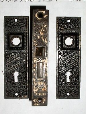 Antique Eastlake Interior Lock with Matching Door Knob Backplates