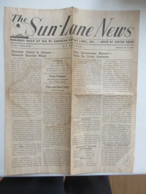 1960 S.S. Atlantic The Sun-Lane News Newspaper - American Export Lines Inc