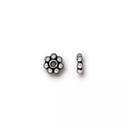 5mm Daisy Spacer Heishi Beads in Antiqued Silver Plate x 10 Pieces by Tierracast