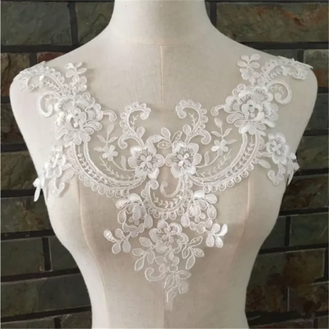 1pc Large Lace Floral Wedding Motif Embroidery Applique Sew on Bridal Dress Trim