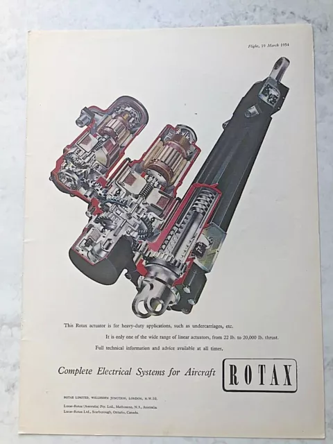 1954 Aircraft Advert ROTAX ACTUATOR ELECTRICAL SYSTEMS HEAVY DUTY APPLICATIONS