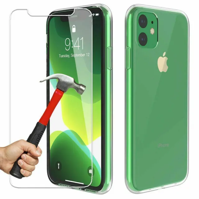 Clear Gel Case with Tempered Glass Screen Protector for iPhone 6 7 8 X XR Xs Max