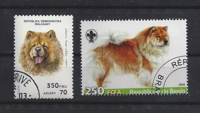 Dog Art Head Body Portrait Postage Stamp Collection CHINESE CHOW CHOW 2 x CTO