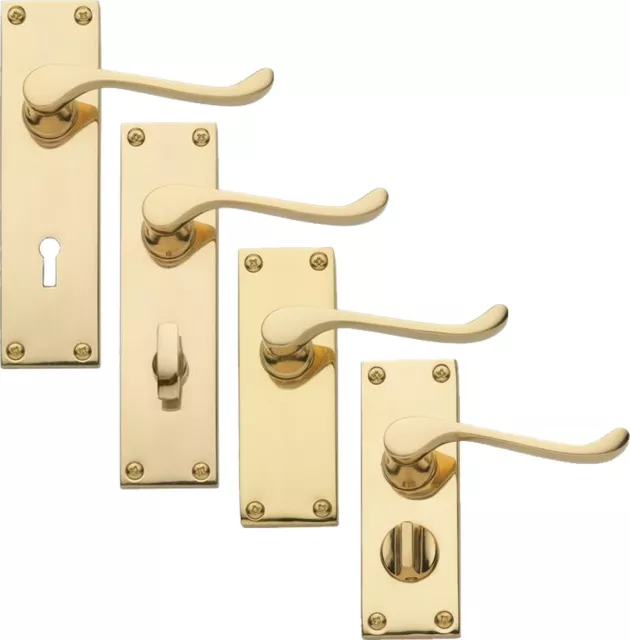 Howdens Bertelli Victorian Scroll Lever Door Handles Polished Brass - UK Quality