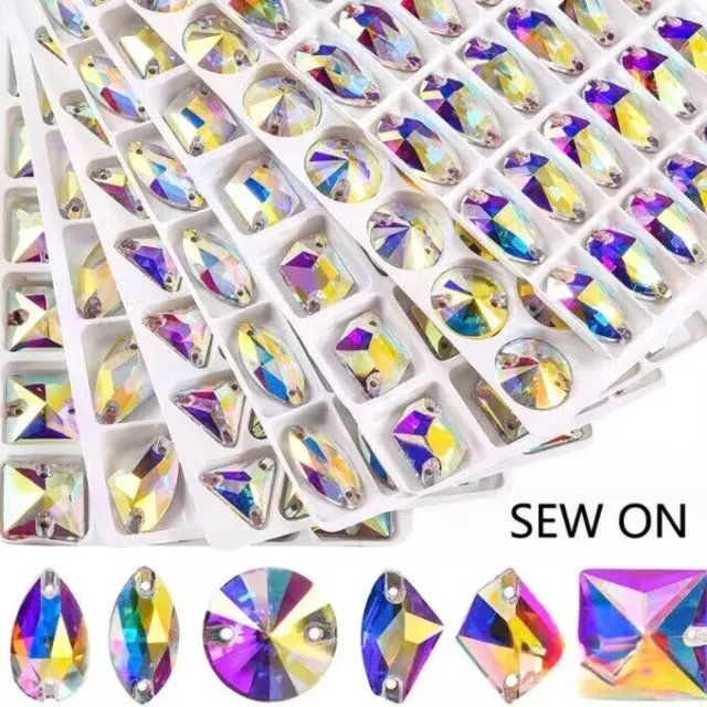 High-grade Glass K9 Sew On Crystal AB Rhinestones Flatback Stone Size sele