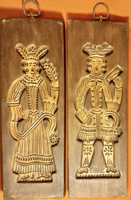 VTG Dutch Man & Woman Double Sided Ceramic Speculaas Springerle Cookie Molds 13”