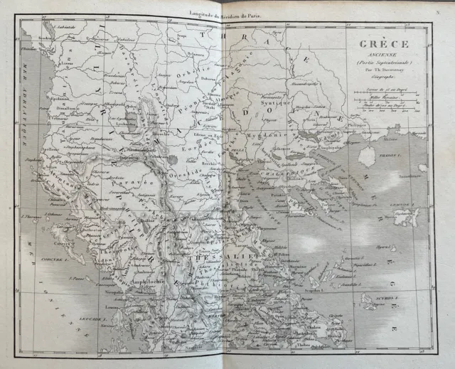 Original  Antique French Map  1852 by Duvotenay Ancient Greece Northern Part