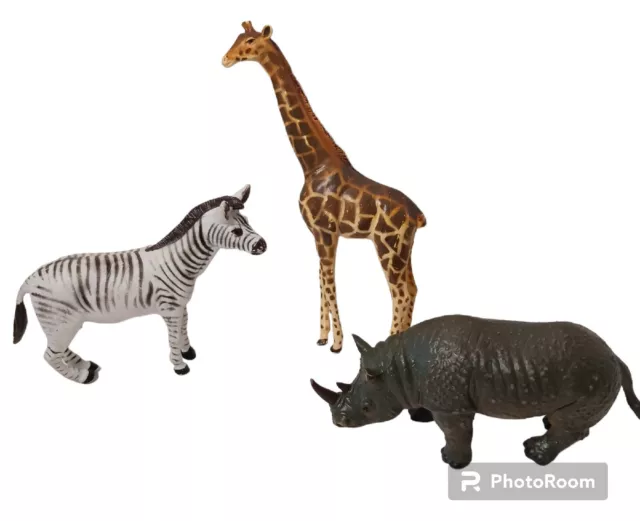 Vintage AAA Rhinoceros, Giraffe and Zebra Figures Large Realistic Figurines Toys