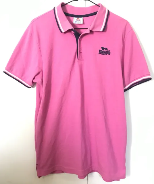 Lonsdale London Polo Shirt Unisex XS Pink Tipped Knit Fred Perry Boxing Womens