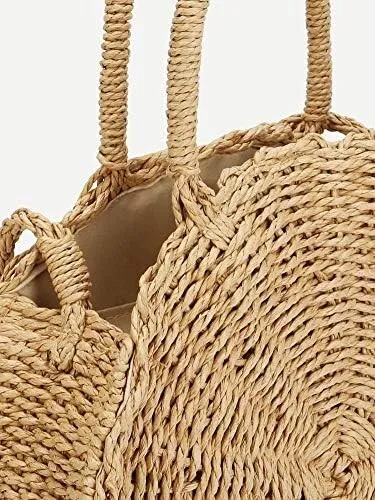 Women Straw Crossbody Bag Round Weave Shoulder Bag Summer Beach Handbag
