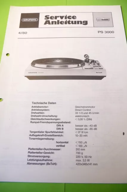 Service Manual-Anleitung für Grundig PS 3000  ,ORIGINAL !