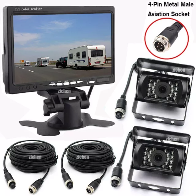 4 Pin 7" Reversing Monitor 2x CCD IR Rear View Camera Kit for Caravan Truck Bus