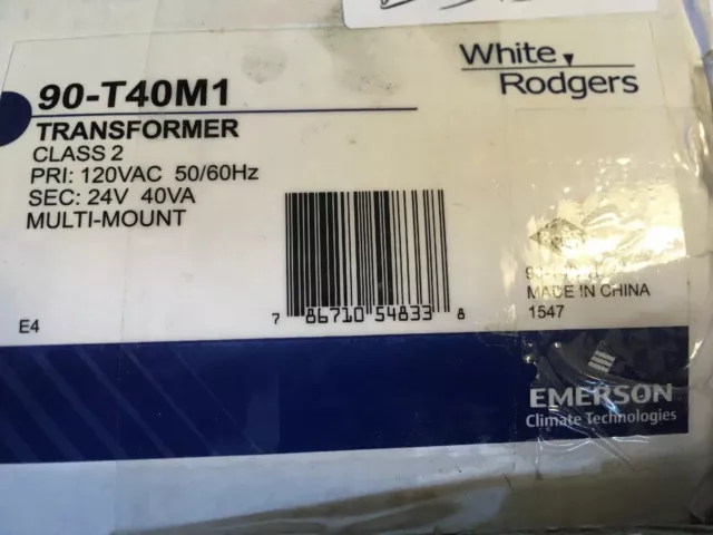 WHITE-RODGERS 90-T40M1 Class 2 Transformer 40VA 120VAC 24VAC