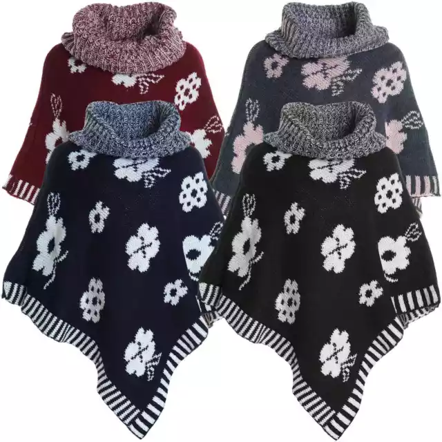 Ragazza Maglia Poncho collo a Scialle Alto Bambini Inverno 20913