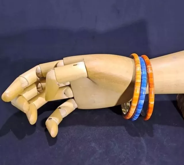 3 Bracelets Indiens Ou bangles  En Nacre Orange Et Bleu, Et Laiton. Pro