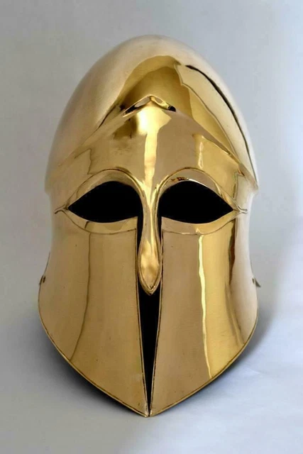 Helmet Steel  Brass Coated Greek Corinthian Helmet Museum Knight  Helmet Replica