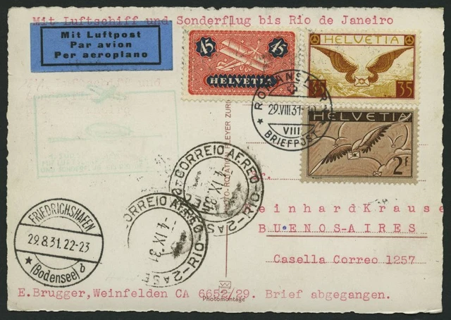 ZULEITUNGSPOST Schweiz: 1931, 1. Südamerikafahrt, bis Rio de Janeiro,