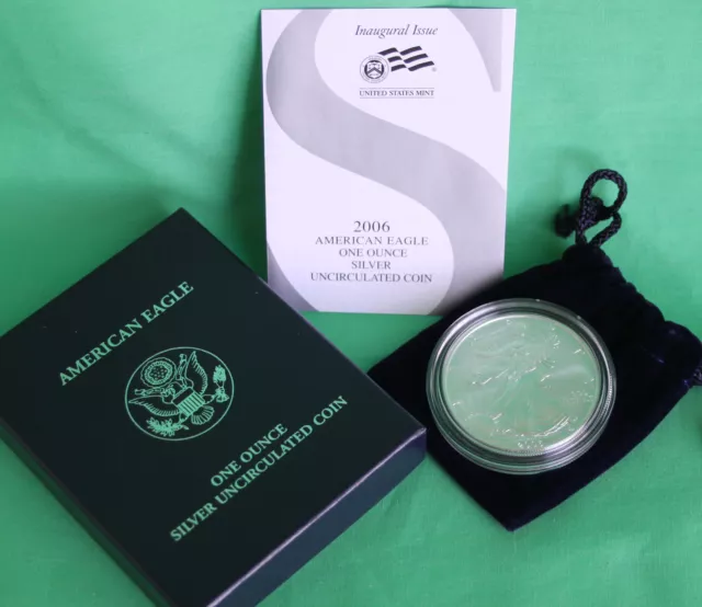 2006 W BU American Silver Eagle Dollar Burnished ASE Coin with Box and COA
