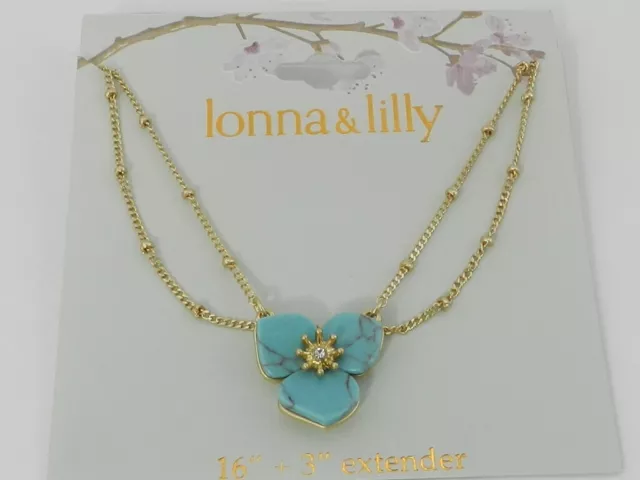 LONNA & LILLY Gold-Tone Pavé Color Flower Pendant Necklace, 16" + 3" extender