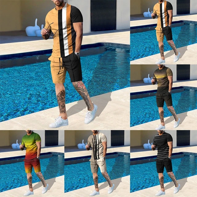 Set tuta da allenamento top uomo + pantaloncini outfit scollo rotondo