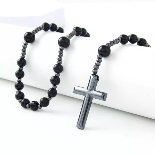 Collana con rosario con croce Collana con croce 1x Rosari religiosi in vetro 2