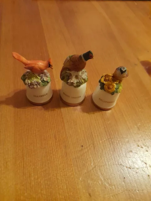 3no Nice China Thimbles Which Depicts Pictures Of Birds And Flowers From America 2