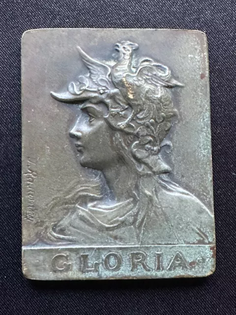 Superb French Antique Bronze Plaque - Engraved &signed J Rajumny - Gloria 2 1/4"