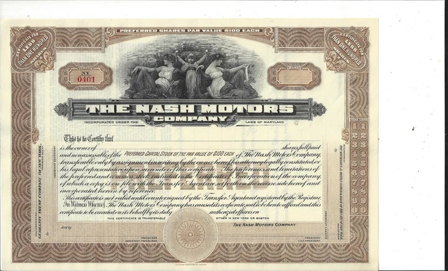 The Nash  Motors Company......unissued Preferred Stock Certificate